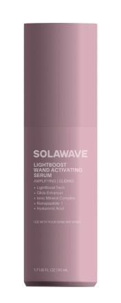 Pink bottle of Solawave Lightboost Wand Activating Serum.