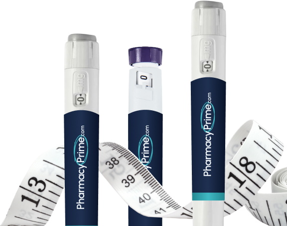 Three PharmacyPrime pens alongside a measuring tape.