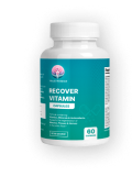 Supplement bottle labeled 'Recover Vitamin' with a blue and white design.