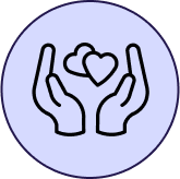 Hands holding two hearts in a circular icon.