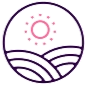 Sun and fields enclosed in a circular design.