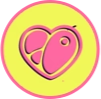 Pink heart logo on a yellow circular background.
