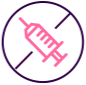 A pink crossed-out syringe inside a circle.