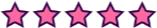 Five pink stars with purple borders in a row.