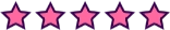 Five pink stars outlined in purple.