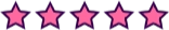 Five pink stars with a black outline arranged in a horizontal row.