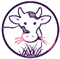 A stylized illustration of a cow inside a circular border.