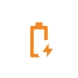 Battery charging icon with an orange outline and lightning bolt symbol.