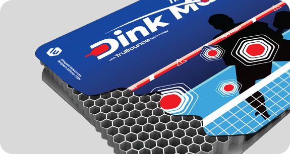 Pickleball paddle with hexagonal core and silhouette design.