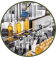 Bottling and packaging machinery in a modern production facility.