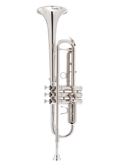 Silver trumpet on a white background.