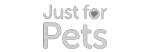 Logo with text 'Just for Pets' and a heart symbol.