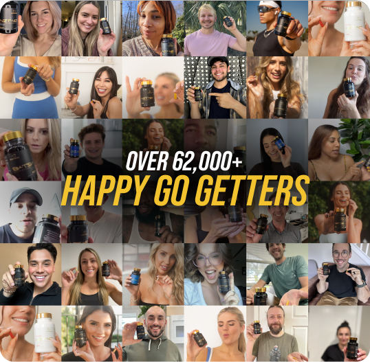 Collage of people holding bottles with the text 'Over 62,000+ Happy Go Getters.'