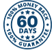 Circular '60 Days Test Guarantee' badge in blue.