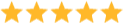 'Five gold stars aligned in a row on a white background.'