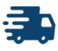 A blue delivery truck icon with motion lines.