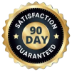 '90-day satisfaction guarantee badge with gold and black design.'