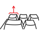 Abstract depiction of a row with a red upward arrow above.