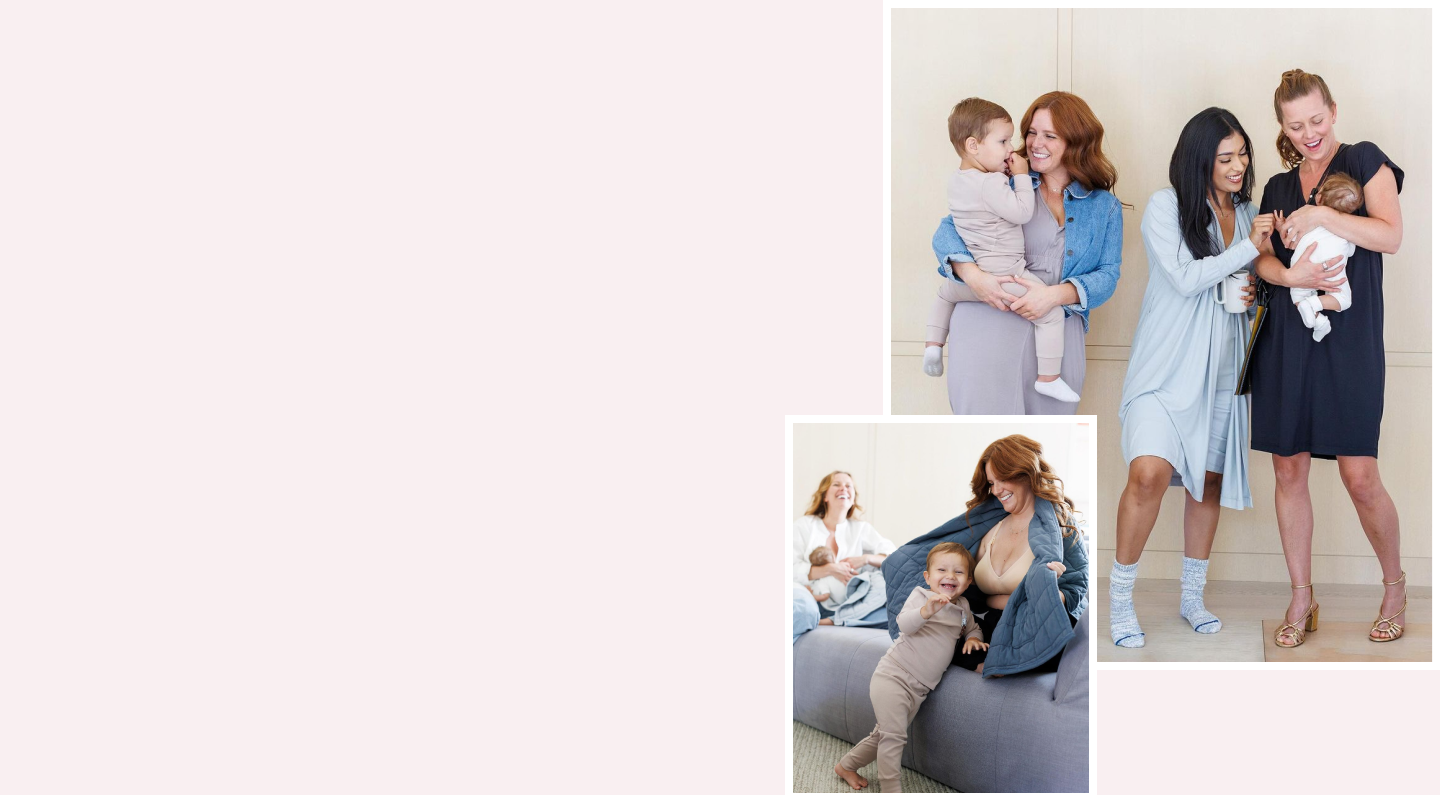 Three women with children smiling and interacting warmly indoors.