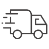 Simple line drawing of a delivery truck with motion lines.