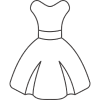 A simple icon of a dress with a fitted bodice and flared skirt.