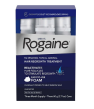 Rogaine hair regrowth foam for men in a blue and white package with minoxidil as the active ingredient.