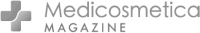 'Medicosmetica MAGAZINE logo in grayscale with a cross symbol.'