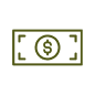 Green currency icon with dollar symbol, outlined in a minimalistic style.