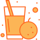 Illustration of a glass of orange juice with a whole orange.