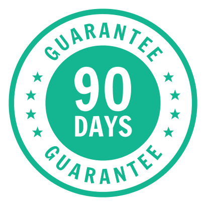'90 Days Guarantee badge with stars in a circle.'
