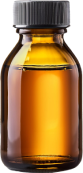 A small amber glass bottle with a gray cap.
