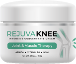 RejuvaKnee Intensive Concentrate Cream for joint and muscle therapy in a white jar.