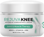 Jar of RejuvaKnee joint and muscle therapy cream with label details.