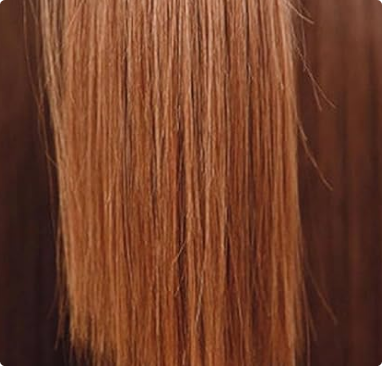 Close-up of long, straight, brown hair.