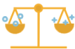 A balance scale with hexagons and diamonds in its pans.