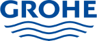 Grohe logo with blue font and wavy lines underneath.