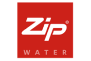 Zip Water logo on a red background.