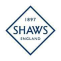 'Logo of Shaws of England, established 1897, in a blue diamond shape.'