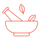 A mortar and pestle with leaves outline icon.