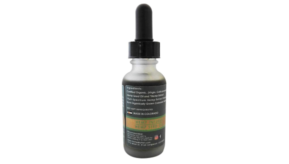 Bottle of hemp seed oil with a dropper lid.
