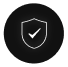 A black circular shield icon with a white checkmark in the center.