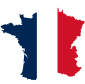 Karte von Frankreich mit den Farben der französischen Flagge.