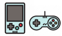 Handheld game console and a game controller icon.