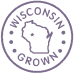 Circle stamp with 'Wisconsin Grown' and state outline in the center.