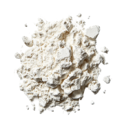 Pile of white baking flour on a white background.