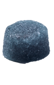 A sugar-coated blue gummy candy on a white background.