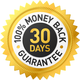 Gold seal with '100% Money Back Guarantee' and '30 Days' text.