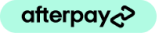 Afterpay logo with stylized text and linked arrows on a light green background.