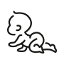 Outlined icon of a crawling baby.