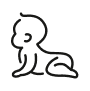 Illustration of a crawling baby, outlined in black.